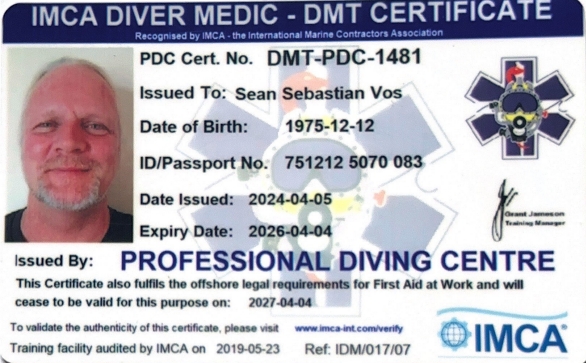 Certificate: IMCA Diver Medic Training